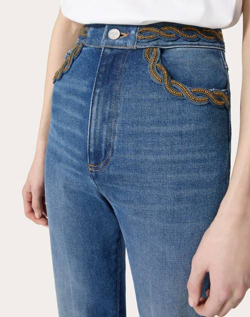 Red Valentino PANTALONI IN BLU MEDIO CON RISERVA RICAMATI Hotsell