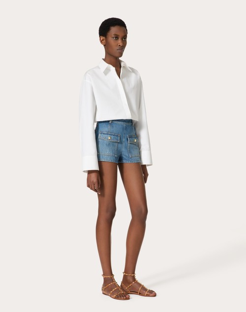 Red Valentino SHORTS IN DEEP BLUE DENIM Prezzo di fabbrica