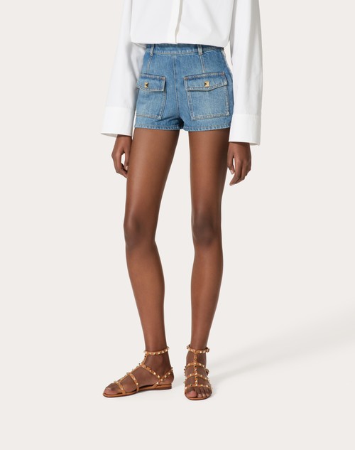 Red Valentino SHORTS IN DEEP BLUE DENIM Prezzo di fabbrica