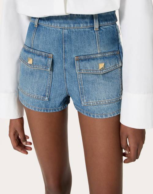 Red Valentino SHORTS IN DEEP BLUE DENIM Prezzo di fabbrica