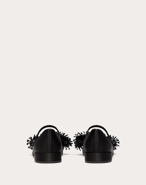 Red Valentino BALLERINA MARY-JANE VALENTINO GARAVANI BOWJANE IN RASO CON RICAMO A FRANGE 20MM Black Friday