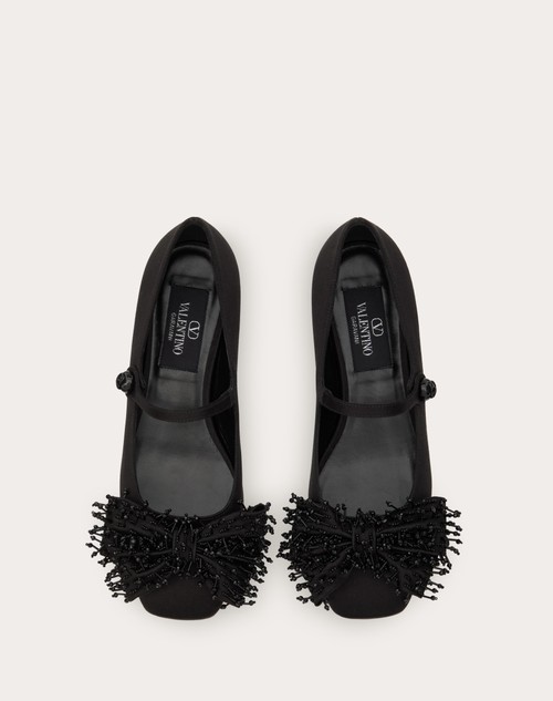 Red Valentino BALLERINA MARY-JANE VALENTINO GARAVANI BOWJANE IN RASO CON RICAMO A FRANGE 20MM Black Friday
