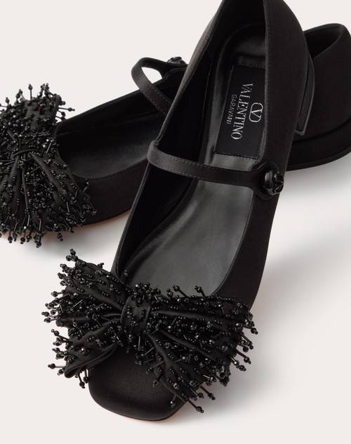 Red Valentino BALLERINA MARY-JANE VALENTINO GARAVANI BOWJANE IN RASO CON RICAMO A FRANGE 20MM Black Friday