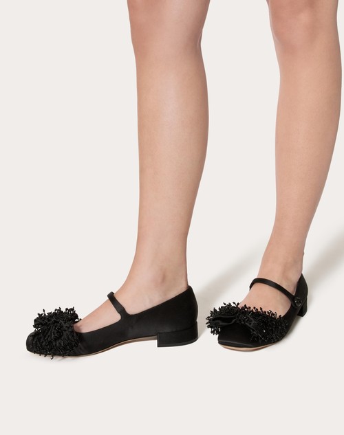 Red Valentino BALLERINA MARY-JANE VALENTINO GARAVANI BOWJANE IN RASO CON RICAMO A FRANGE 20MM Black Friday