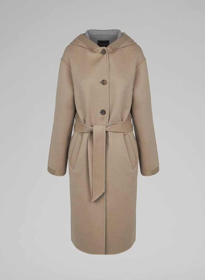 Lorena Antoniazzi CAPPOTTO IN LANA E ANGORA CON CAPPUCCIO