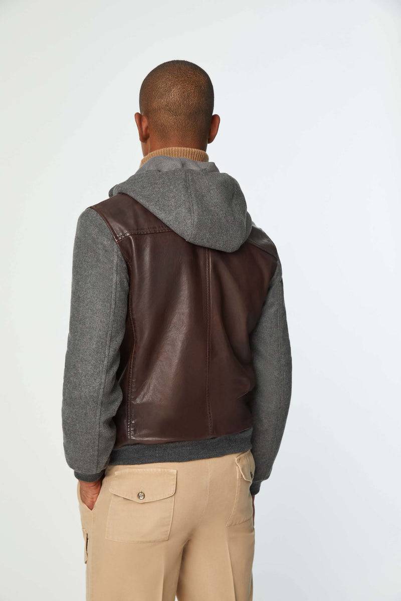 Lubiam Giubbino in pelle con inserti in felpa Giubbino in pelle con inserti in felpa Offerta speciale