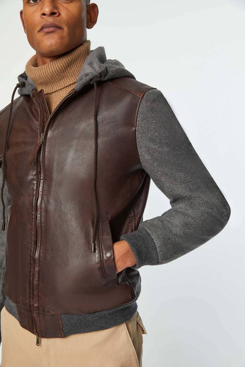 Lubiam Giubbino in pelle con inserti in felpa Giubbino in pelle con inserti in felpa Offerta speciale