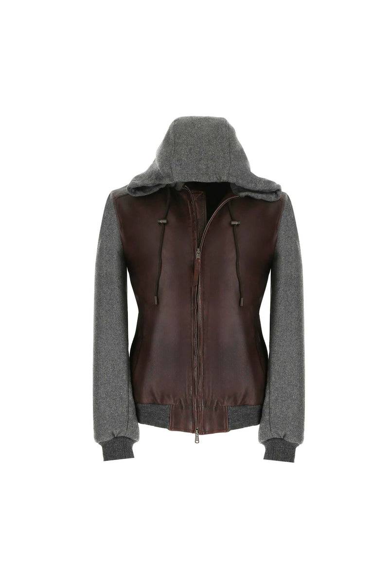 Lubiam Giubbino in pelle con inserti in felpa Giubbino in pelle con inserti in felpa Offerta speciale