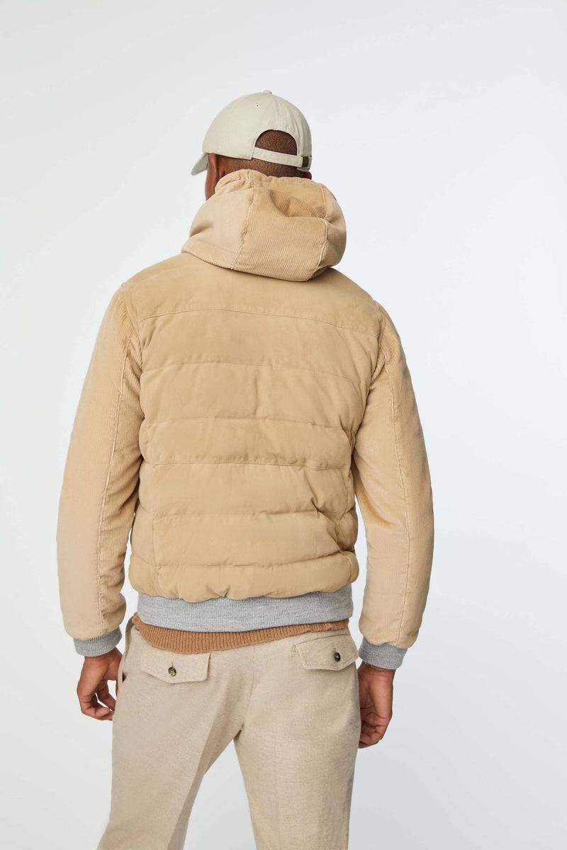 Lubiam Giubbino imbottito in suede con cappuccio nocciola Giubbino imbottito in suede con cappuccio nocciola Discount Store per i nuovi prodotti