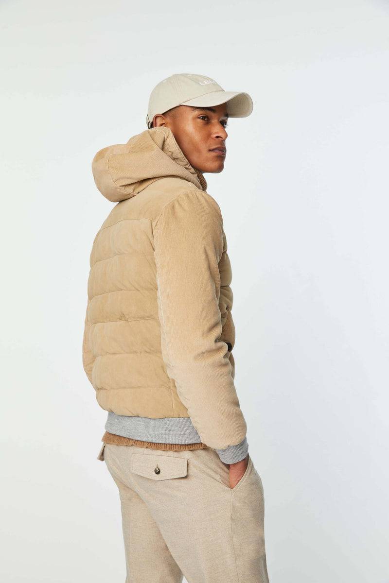 Lubiam Giubbino imbottito in suede con cappuccio nocciola Giubbino imbottito in suede con cappuccio nocciola Discount Store per i nuovi prodotti