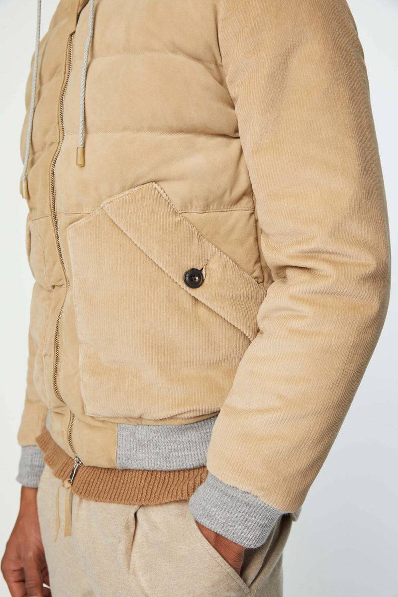 Lubiam Giubbino imbottito in suede con cappuccio nocciola Giubbino imbottito in suede con cappuccio nocciola Discount Store per i nuovi prodotti