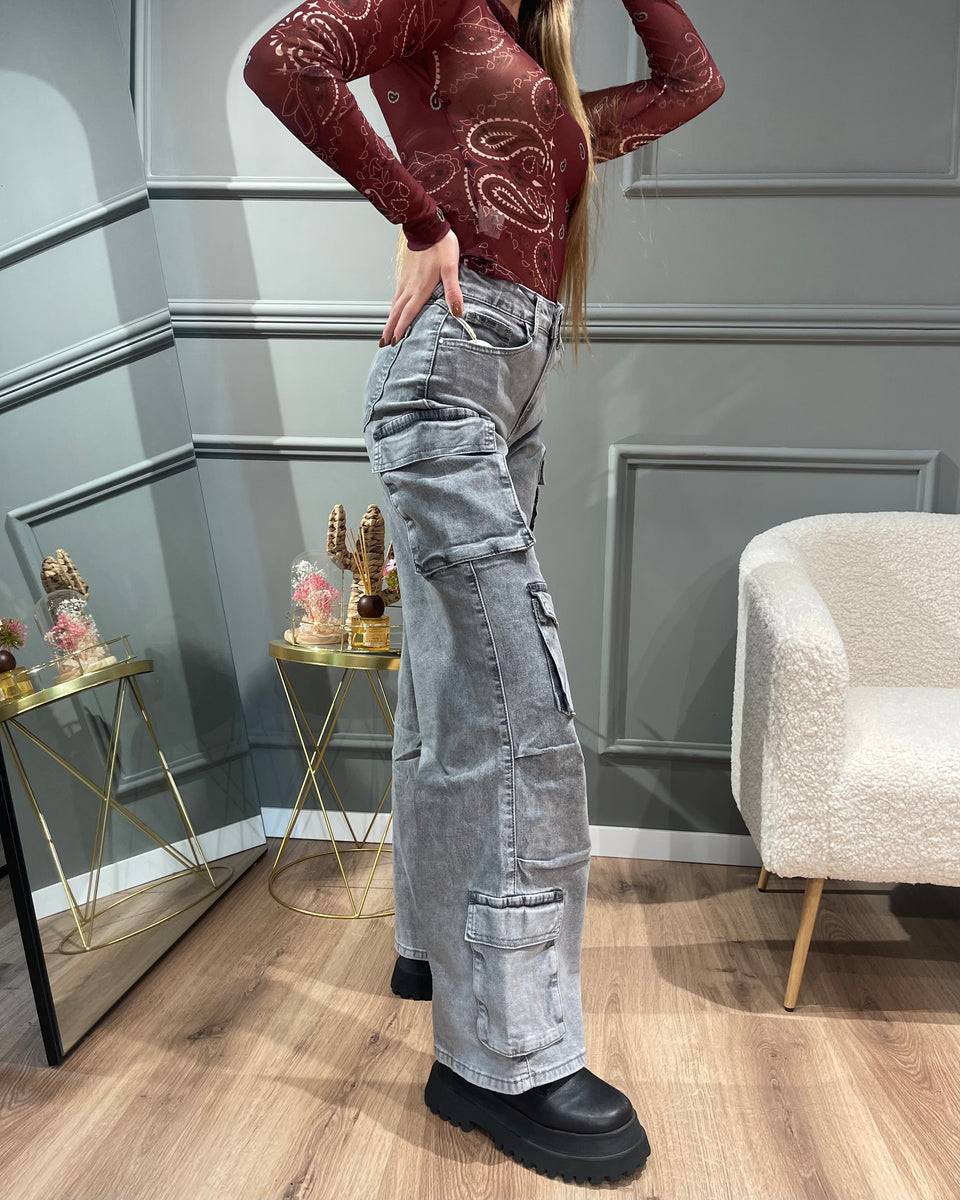 Lovely Sisters Jeans cargo grigio chiaro Economico