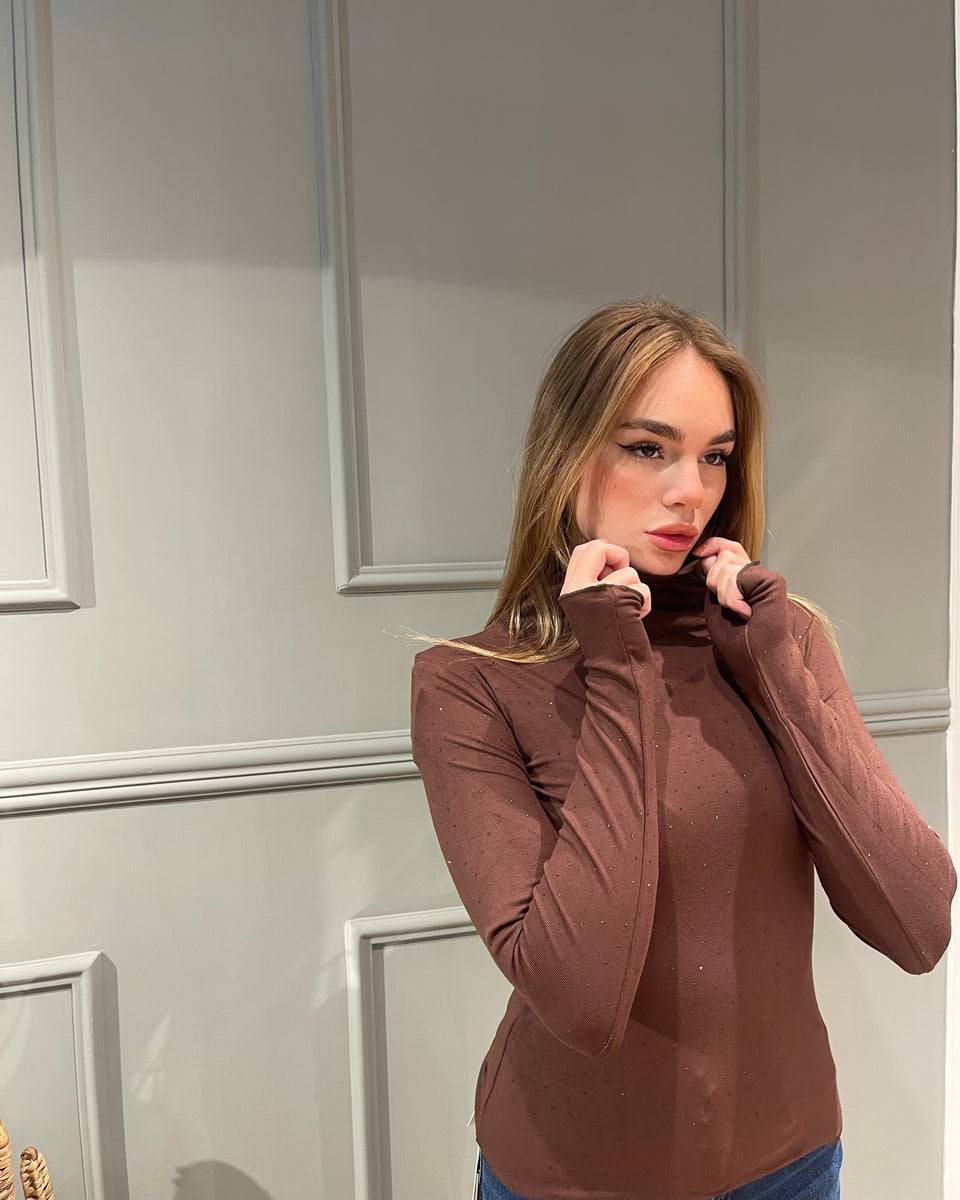Lovely Sisters Maglia Lumina marrone con strass Offerte