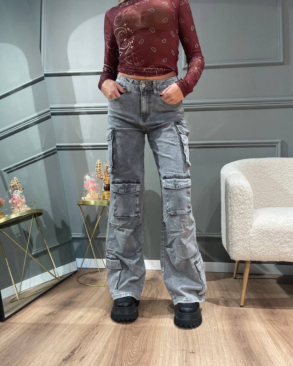 Lovely Sisters Jeans cargo grigio chiaro Negozio