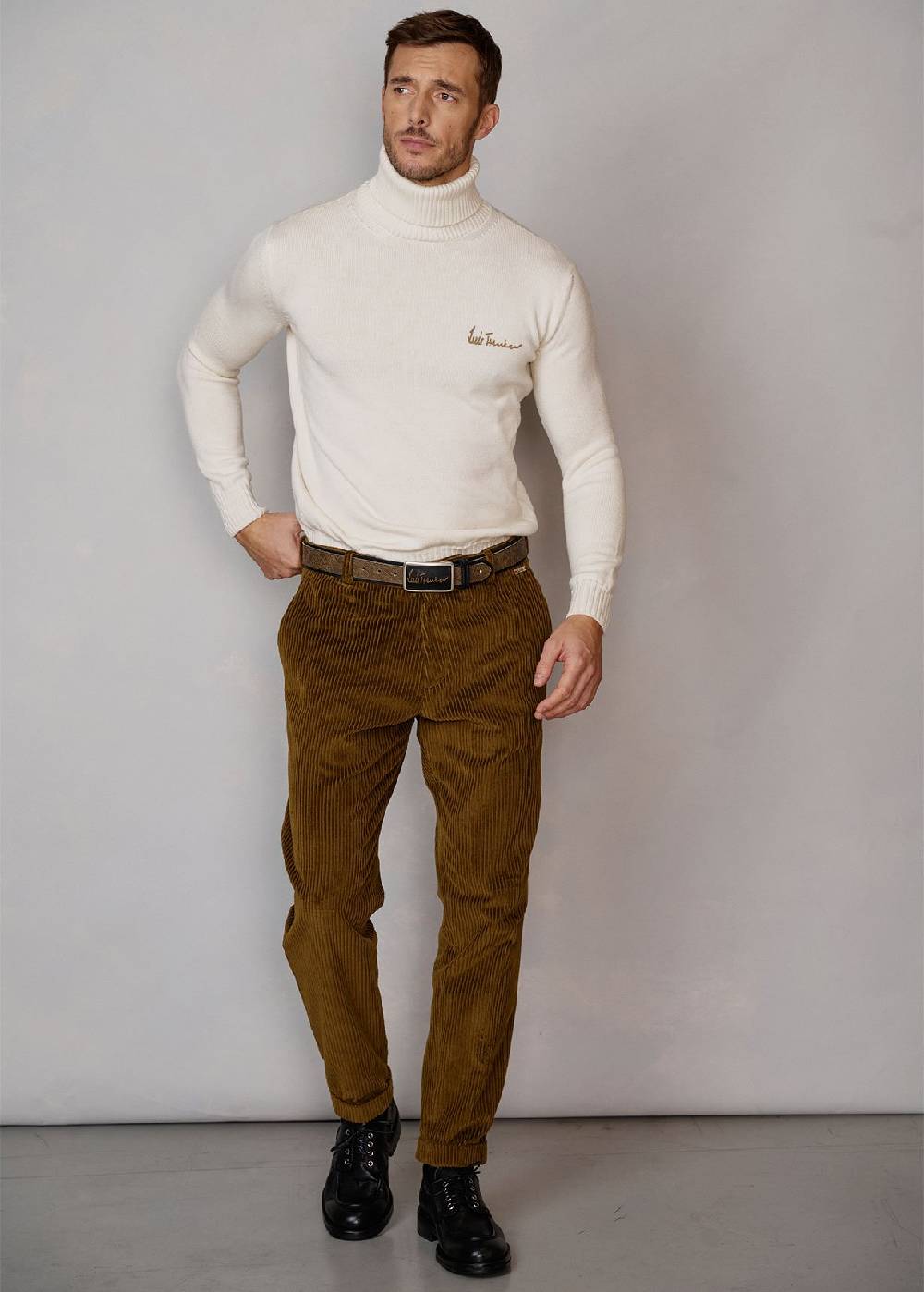 Luis Trenker Pullover a collo alto in lana merino Luwalbert Nuovo