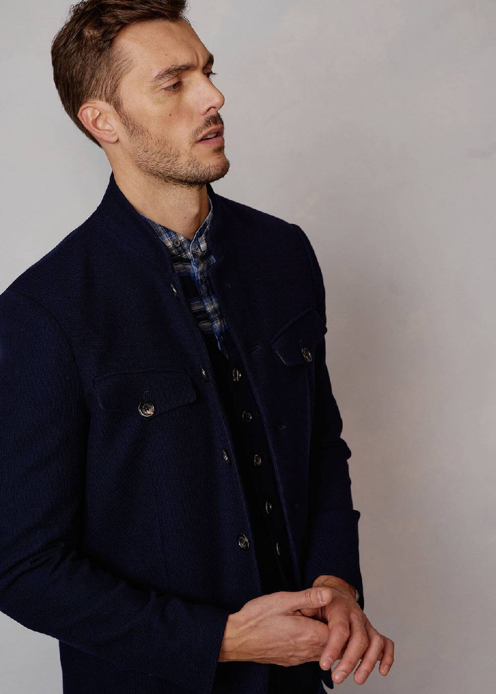 Luis Trenker Blazer in jersey con colletto alla coreana Lusepp Vendita calda