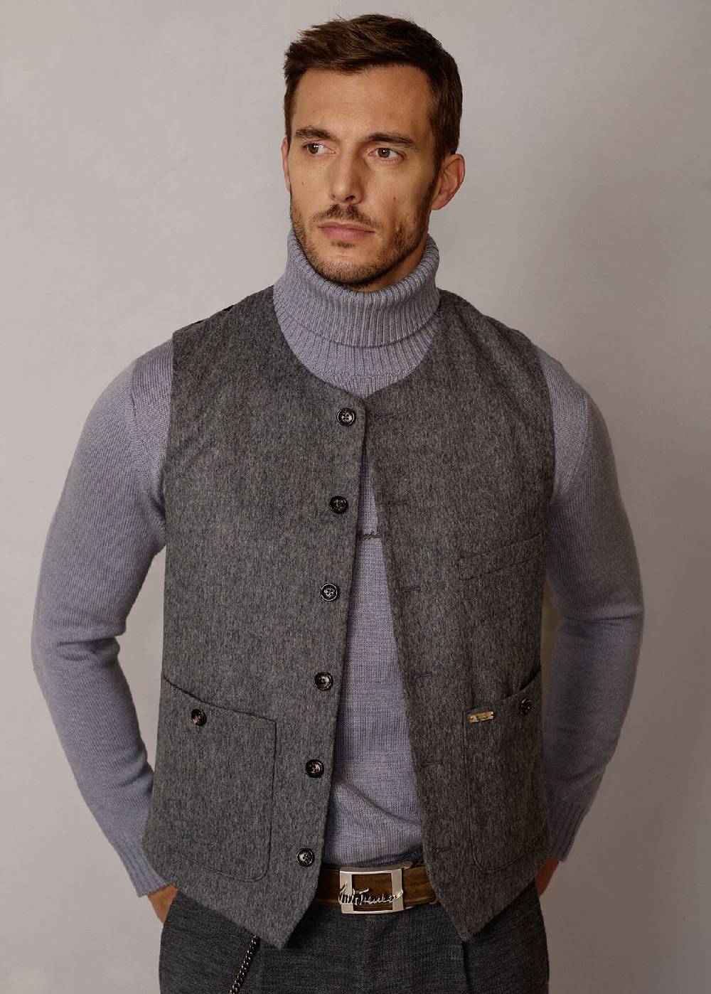 Luis Trenker Gilet in loden con scollo rotondo Lusven Rilascio limitato