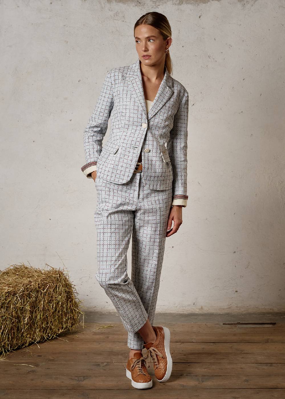 Luis Trenker Pantaloni in cotone jacquard con taglio Cigarette Cut modello Luleonelle
