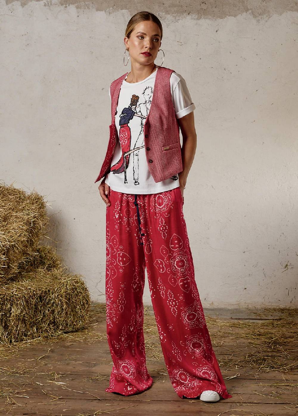 Luis Trenker Pantaloni ampi con stampa bandana modello Luliana Officina
