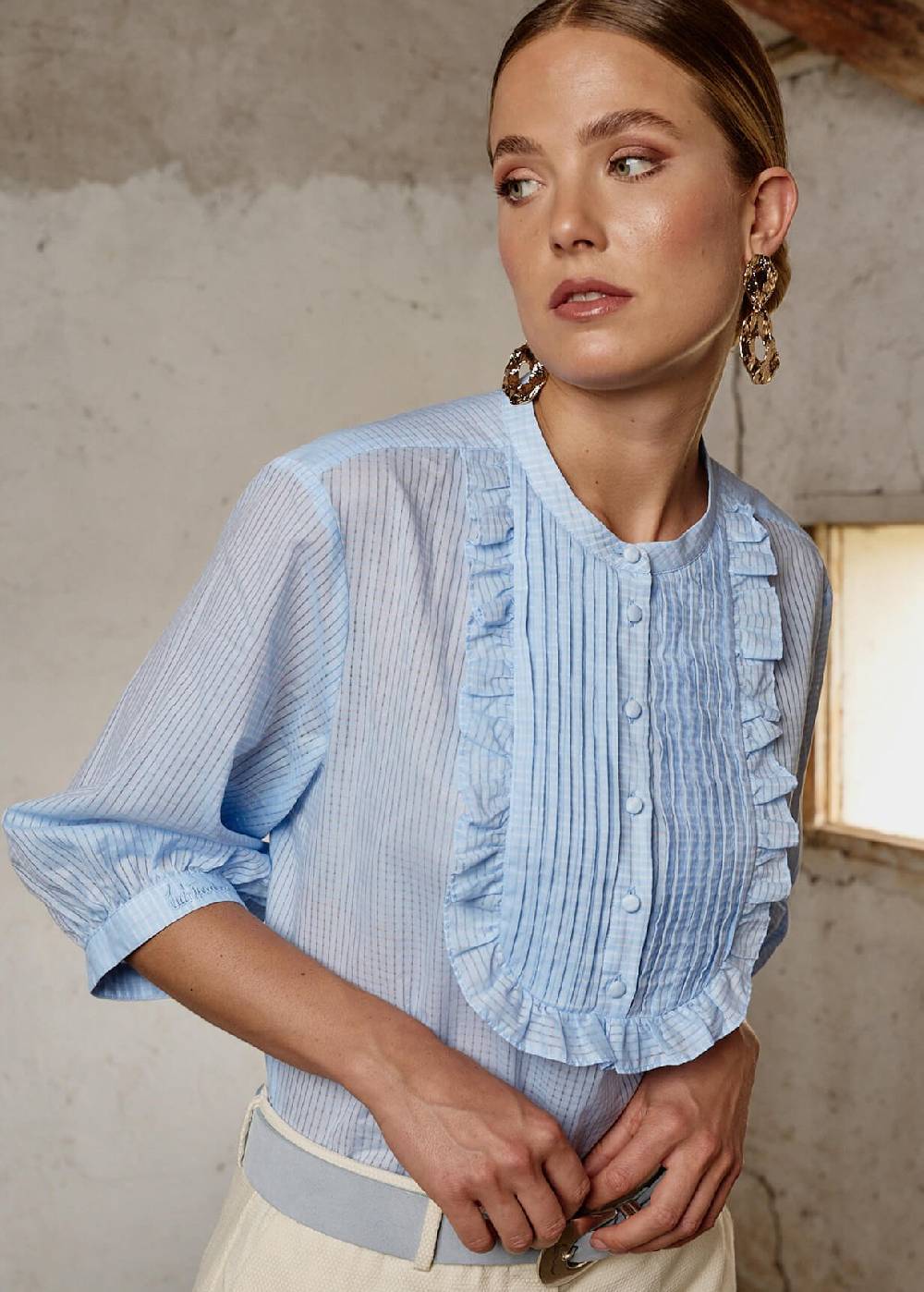 Luis Trenker Blusa in cotone con plastron modello Lufasta Comprane uno, ottenene uno gratis