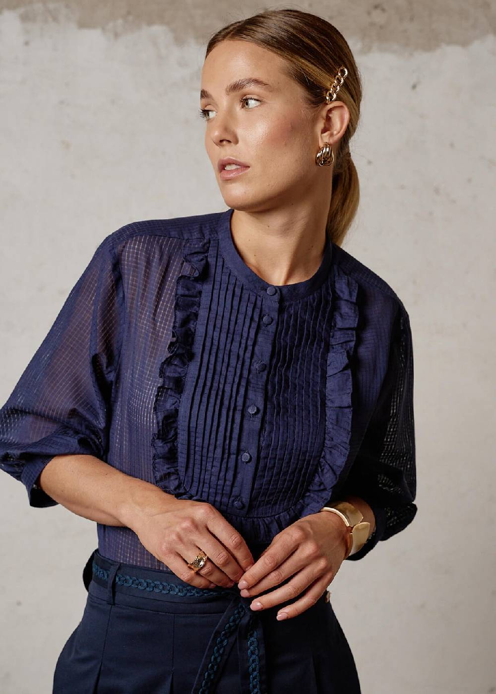 Luis Trenker Blusa in cotone con plastron modello Lufasta Offerte giornaliere