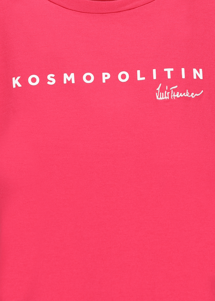 Luis Trenker T-shirt con logo ricamato e stampa "Kosmopolit" Promozione temporanea