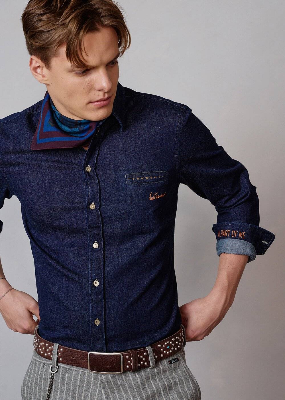 Luis Trenker Camicia button down in denim modello Lubenzio Ritorno libero