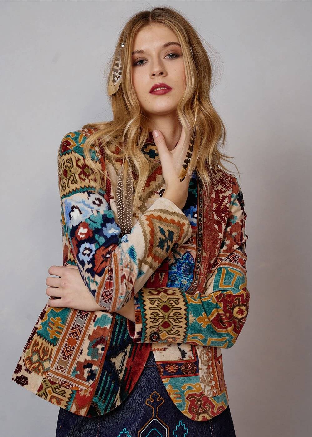 Luis Trenker Blazer in velluto con stampa modello Luranda Offerta