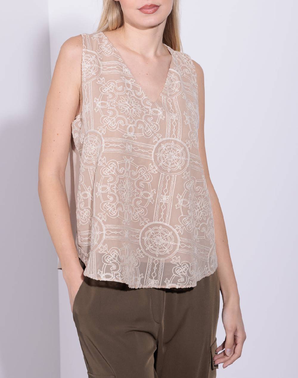 Risskio Garime - Top in georgette ricamata Pezzi Unici