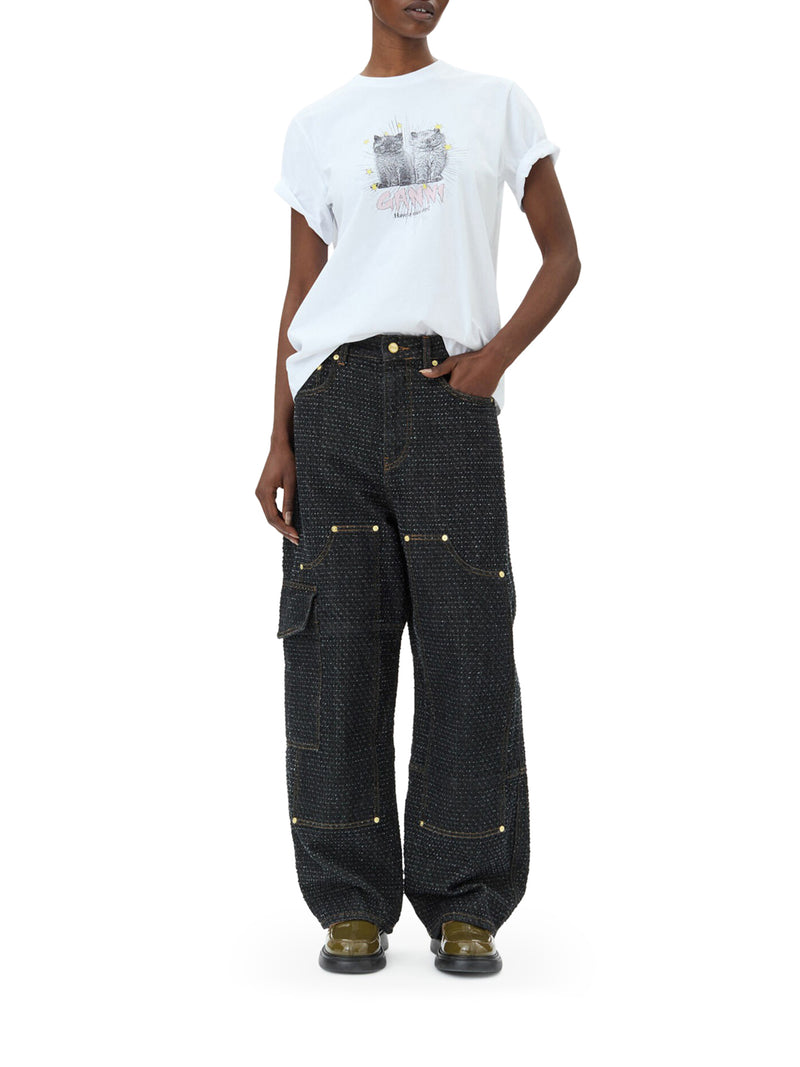 Suitnegozi T-SHIRT RELAX CON GATTI IN JERSEY BIANCO BASIC Enormi sconti