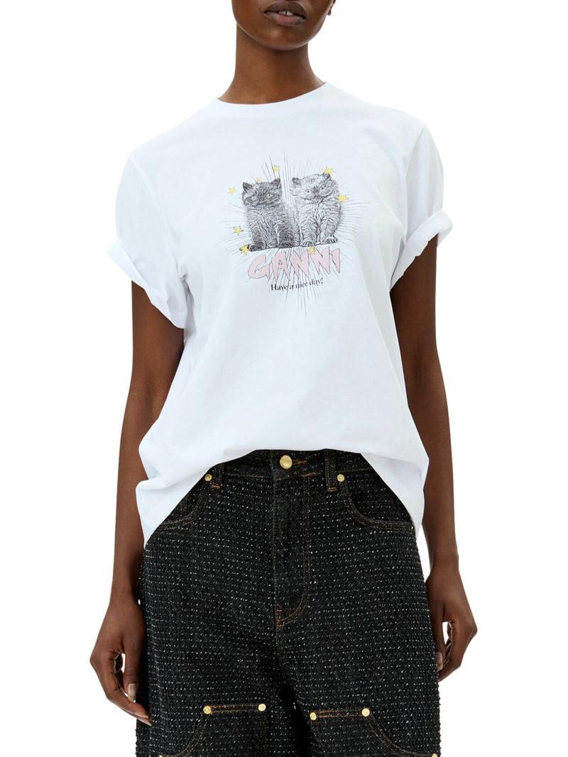 Suitnegozi T-SHIRT RELAX CON GATTI IN JERSEY BIANCO BASIC Enormi sconti