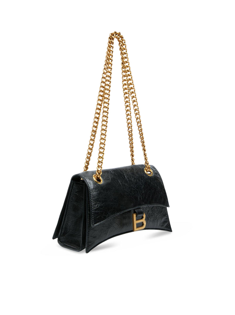 Suitnegozi Borsa Crush Piccola Con Catena in pelle di vitello crush nera con finiture oro anticato Flash Sale