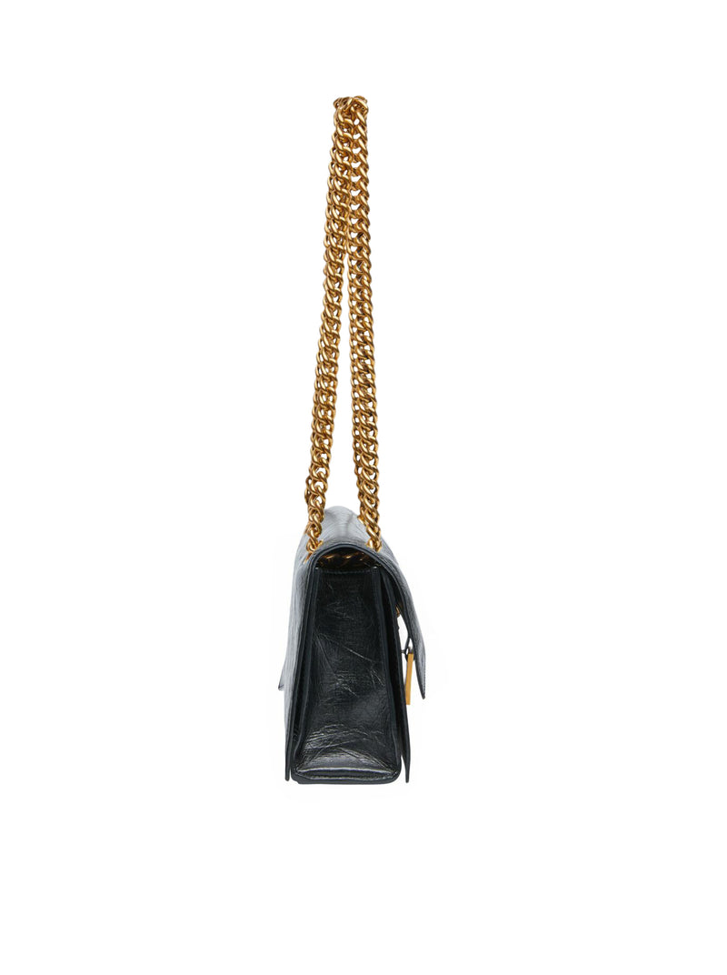Suitnegozi Borsa Crush Piccola Con Catena in pelle di vitello crush nera con finiture oro anticato Flash Sale