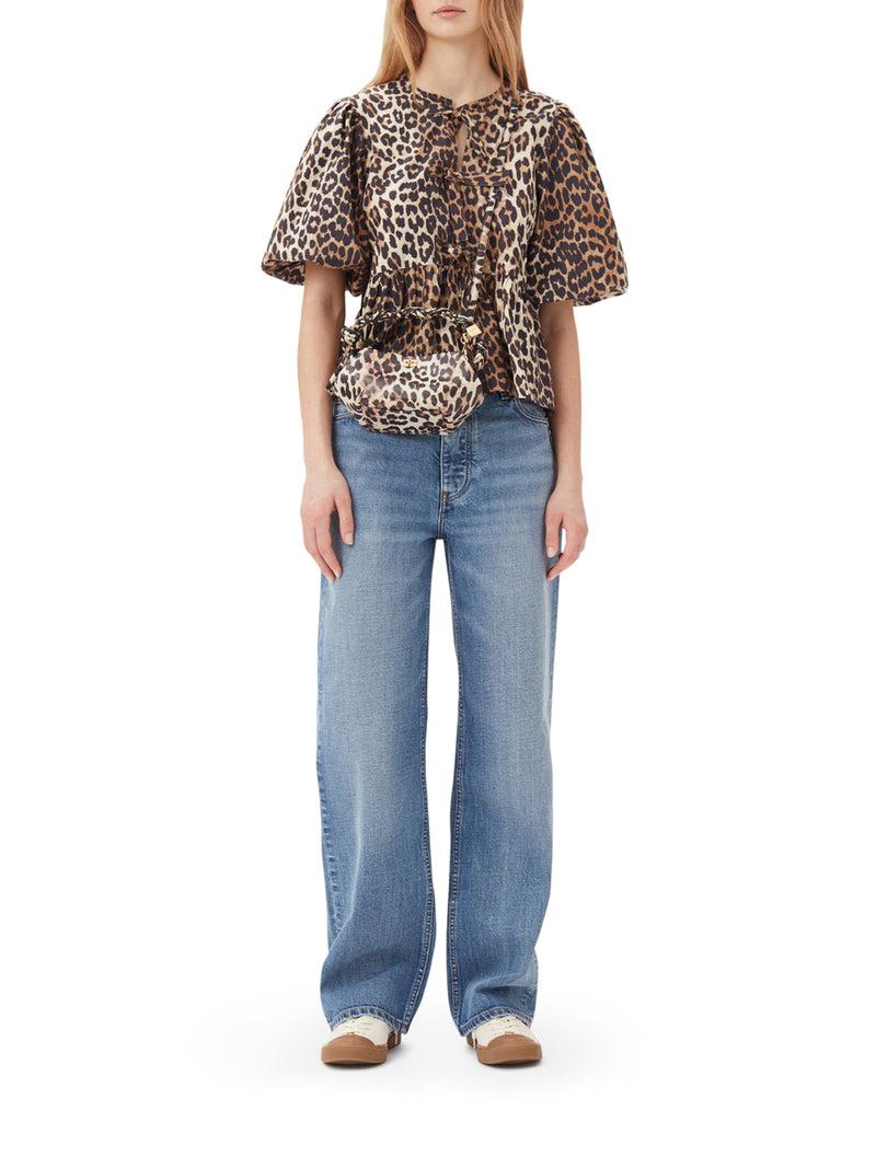 Suitnegozi BLUSA IN POPELINE DI COTONE CON CRAVATTA A PEPLUM LEOPARDATA Offerta migliore