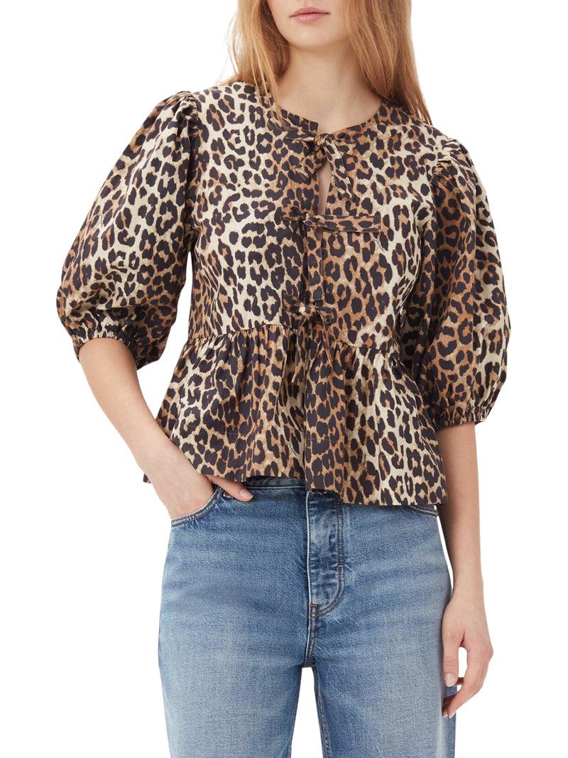 Suitnegozi BLUSA IN POPELINE DI COTONE CON CRAVATTA A PEPLUM LEOPARDATA Offerta migliore