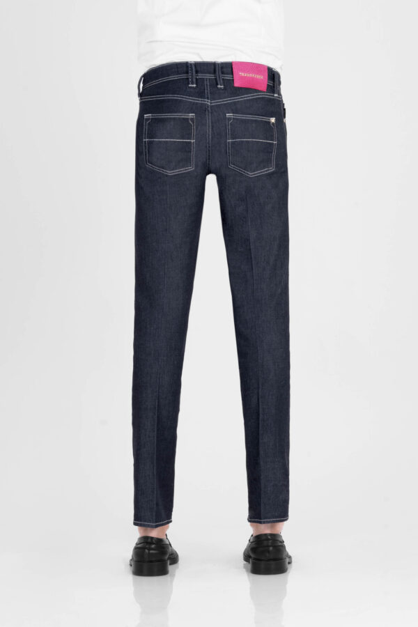 Sartoria Tramarossa JEANS LEONARDO BUTTONS REULAR IN DENIM LIZARD FUCSIA BLU SCURO In vendita