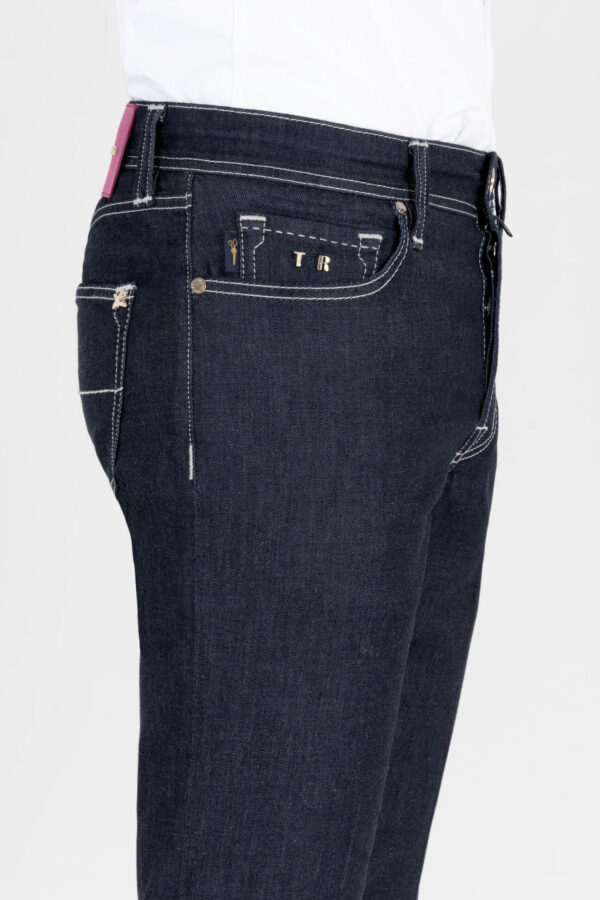 Sartoria Tramarossa JEANS LEONARDO BUTTONS REULAR IN DENIM LIZARD FUCSIA BLU SCURO In vendita