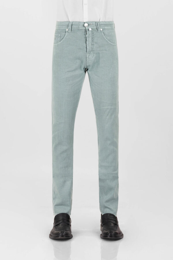 Sartoria Tramarossa PANTALONE LEONARDO BUTTONS REGULAR IN LINO VERDE Italy