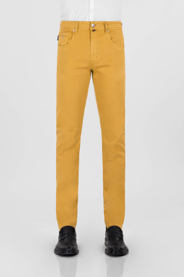 Sartoria Tramarossa PANTALONE LEONARDO ZIP SS SLIM IN GABARDINA DI COTONE STRETCH GIALLO Sostegno trimestrale