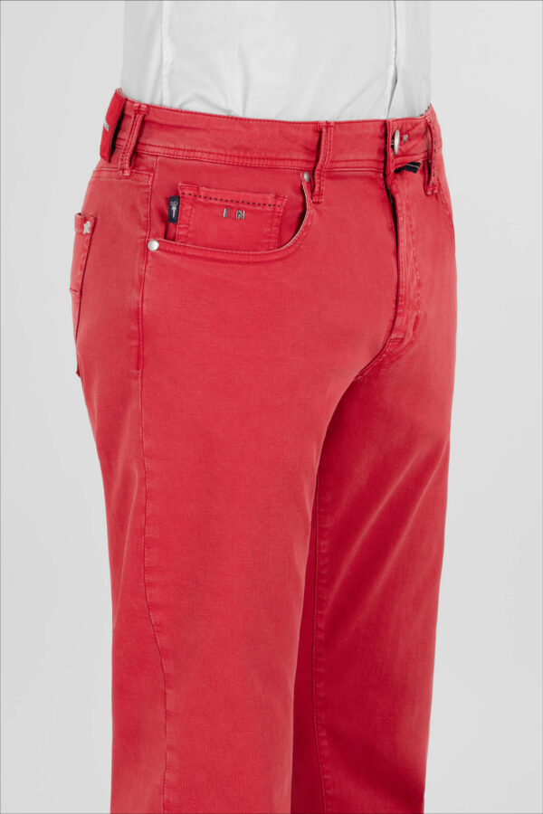 Sartoria Tramarossa PANTALONE LEONARDO ZIP SS SLIM IN GABARDINA DI COTONE STRETCH ROSSO Fino al 55% di sconto