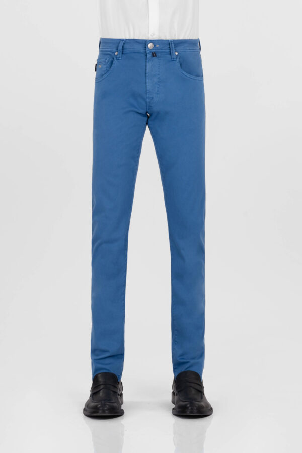 Sartoria Tramarossa PANTALONE LEONARDO ZIP SS SLIM IN GABARDINA DI COTONE STRETCH BLU MEDIO Super sconto