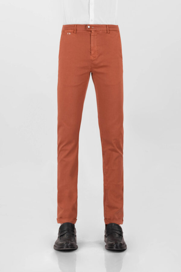 Sartoria Tramarossa PANTALONE LUIS SLIM IN GABARDINA LEGGERA DI COTONE STRETCH ARANCIONE Enormi sconti