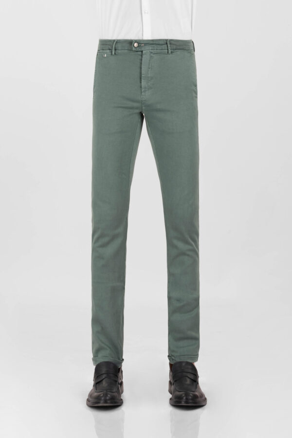 Sartoria Tramarossa PANTALONE LUIS SLIM IN GABARDINA LEGGERA DI COTONE STRETCH VERDE Officina