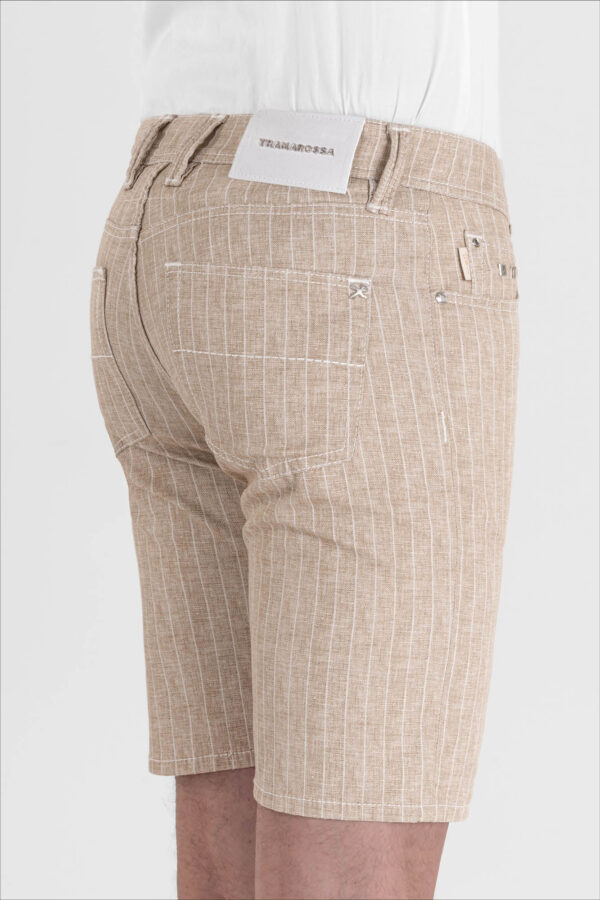 Sartoria Tramarossa PANTALONE ASCANIO CORTO IN DENIM STAMPATO BEIGE In vendita
