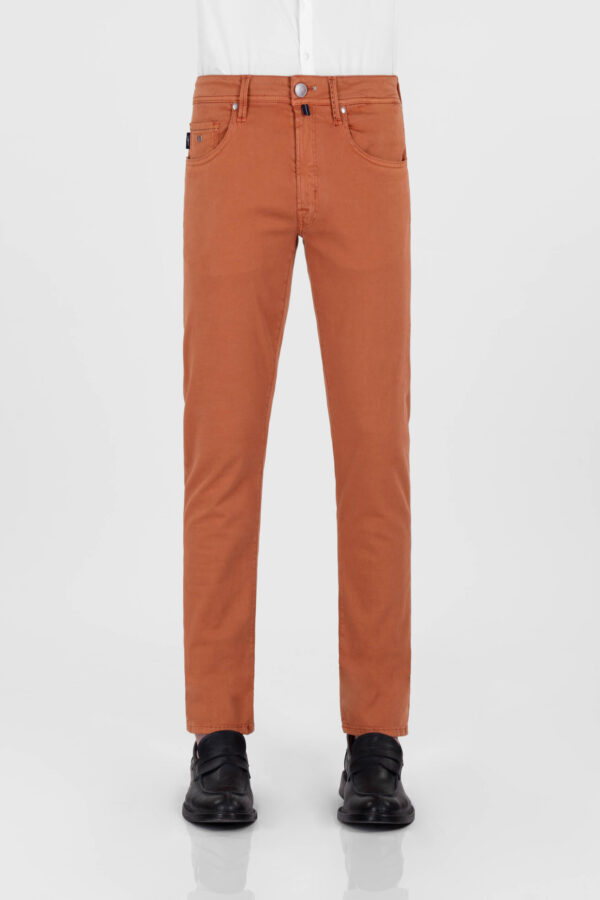 Sartoria Tramarossa PANTALONE LEONARDO ZIP SS SLIM IN GABARDINA DI COTONE STRETCH ARANCIONE Italia