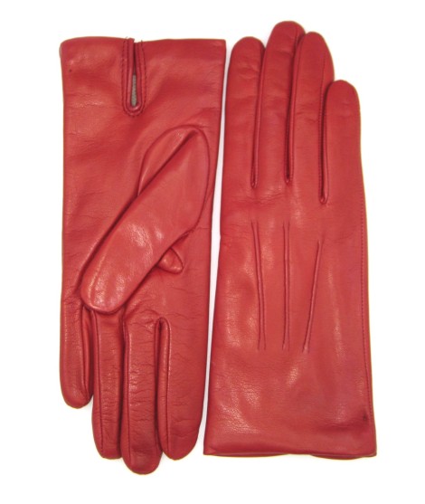 Sermoneta Gloves Guanto in Capretto 2bt con 3 cordoni fod. cashmere Rosso scuro Promozione Limitata