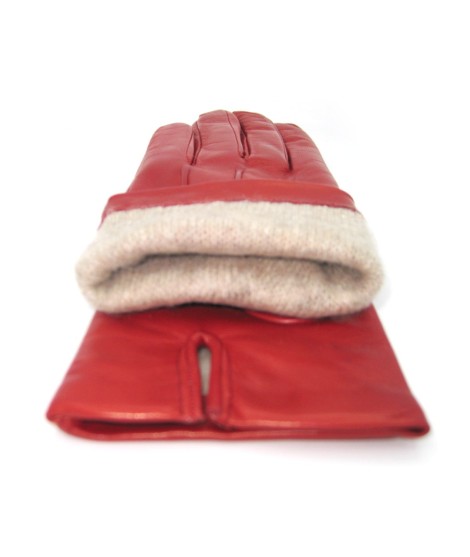 Sermoneta Gloves Guanto in Capretto 2bt con 3 cordoni fod. cashmere Rosso scuro Promozione Limitata
