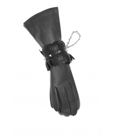 Sermoneta Gloves Bracciale in Nappa con frange e borchie piramidali Nero/borchia oro Shopping Online
