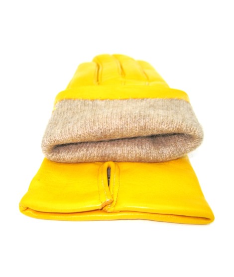 Sermoneta Gloves Guanto in Capretto 2bt con 3 cordoni fod. cashmere Giallo Affare Del Giorno