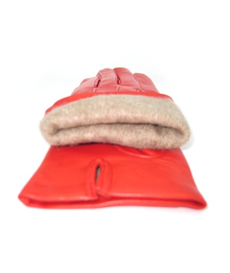 Sermoneta Gloves Guanto in Capretto 2bt con 3 cordoni fod. cashmere Rosso Sottocosto